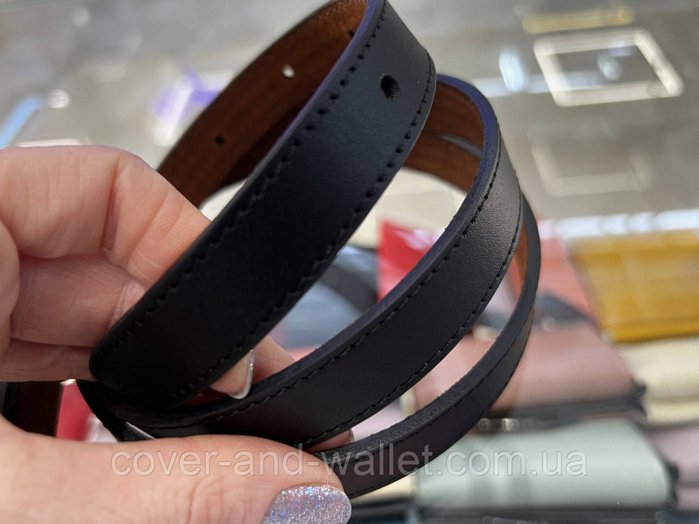 Тонкий кожаный женский ремень черного цвета 20 мм Puos Киев - изображение 6