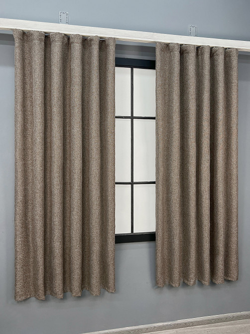 Комплект коротких штор VR-Textil Льон ELEMENTA № 1864ш Сіро-коричневий 140х170см 2 шт (35-0441) Київ - фото 3