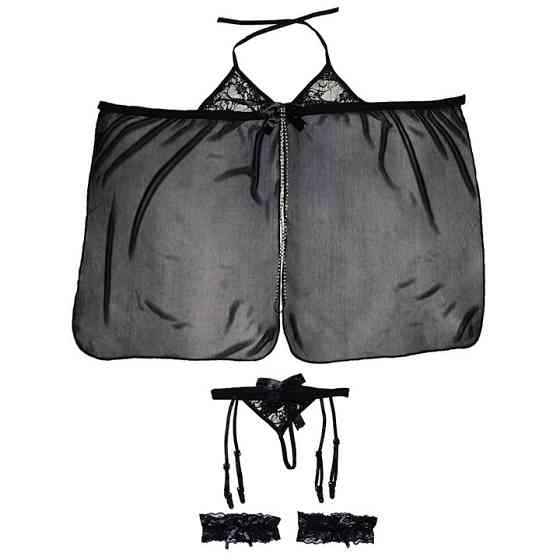 Эротический комплект со стразами и бантиком на попе - XS/S/М - Чёрный – Эротическое бельё Винница