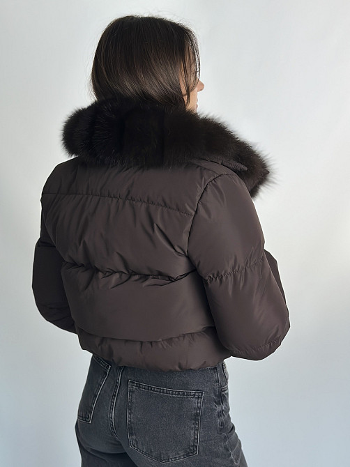 Жіноча куртка пуффер з натуральним хутром песця Чорний XS Харків - фото 5
