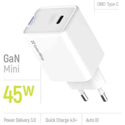 Зарядний пристрій ColorWay GaN Mini 45W PD Port PPS USB-C white (CW-CHS057PD-WT) Вінниця