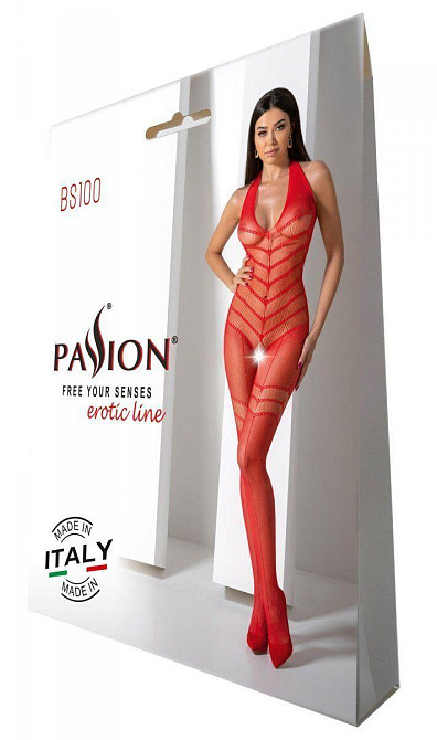 Бодістокінг з плетінням на животику Passion BS100 One Size, red, декоративний шов, з доступом Sex Aura Київ - фото 6