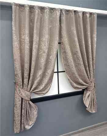 Комплект коротких штор VR-Textil Льон мармур Pavliani VO № 1715ш світло-пудровий 130х170 см 2 шт (35-0341) Київ