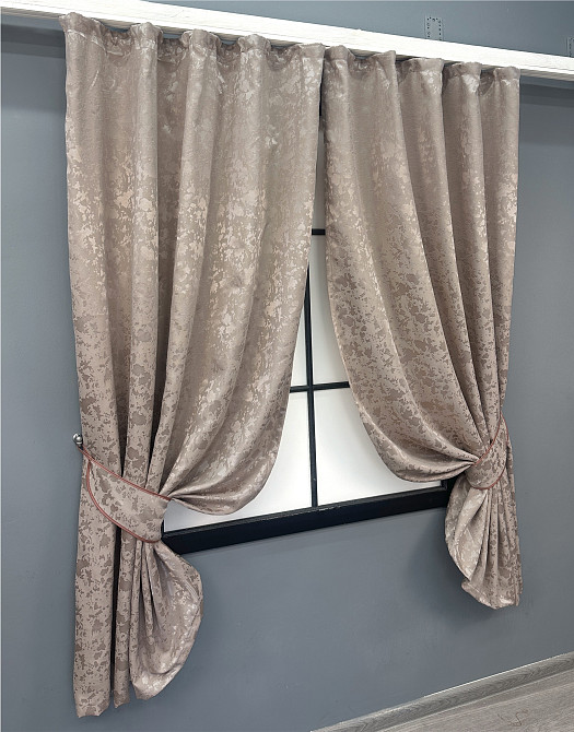 Комплект коротких штор VR-Textil Льон мармур Pavliani VO № 1715ш світло-пудровий 130х170 см 2 шт (35-0341) Київ - фото 2