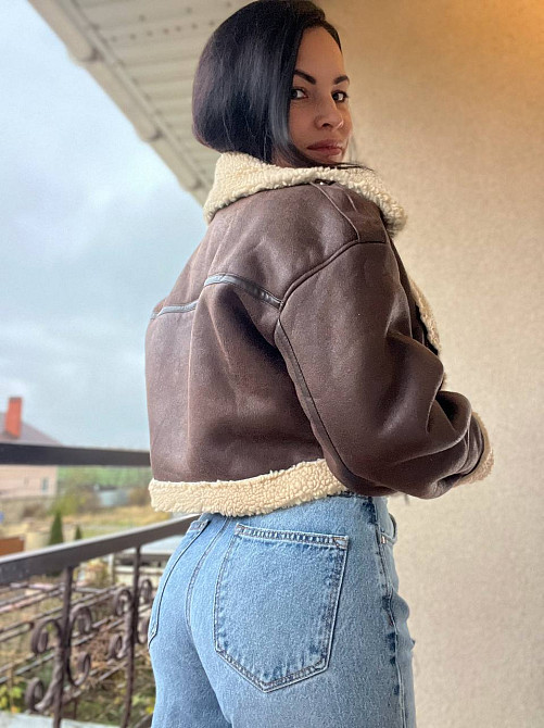 Дубленка женская Aftf Basic 2413 короткая косуха оверсайз на молнии с мехом экозамша коричневая, коричневый, S Киев - изображение 3