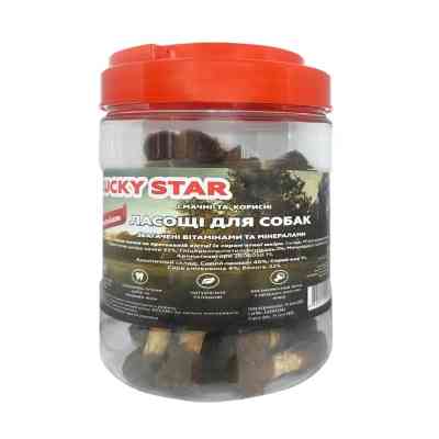 Ласощі для собак Lucky Star Гантельки з м'яcoм качки на пресованій кістці з сиром'ятної шкіри 6 см в тубі 500 г (4820112458362) Вінниця