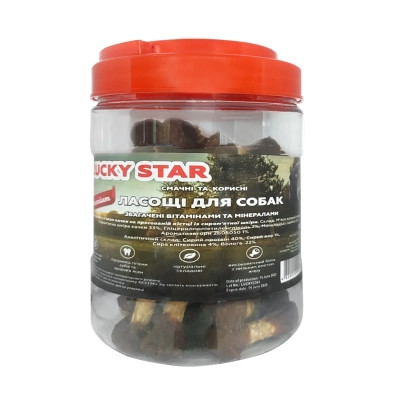 Лакомство для собак Lucky Star Гантельки з м'яcoм качки на пресованій кістці з сиром'ятної шкіри 6 см в тубі 500 г (4820112458362) Винница - изображение 2