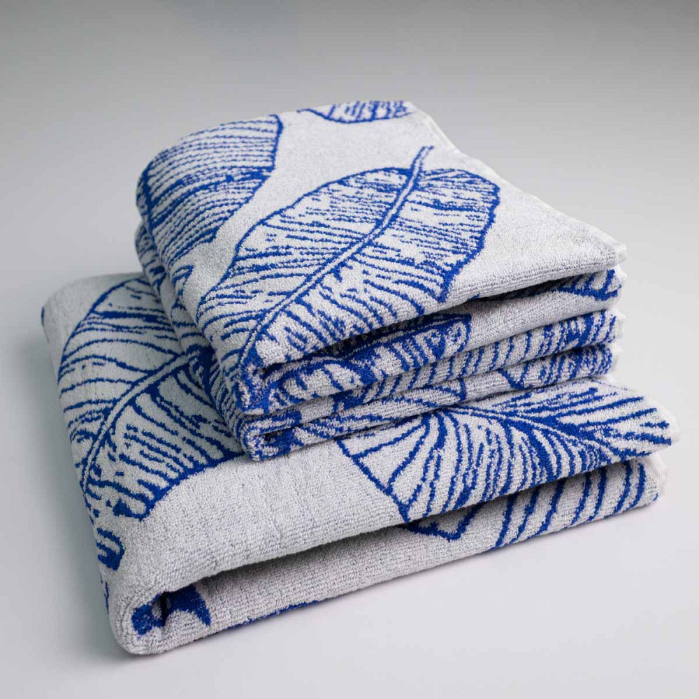 Набор махровых полотенец с рисунком перо 3шт GM Textile 50х90см, 50х90см, 70х140см 400г/м2 (Синий) Сумы - изображение 1