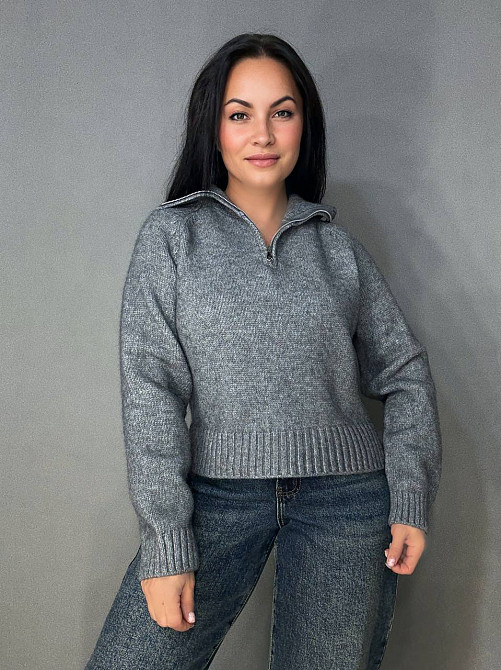 Свитер женский A-N 1780 с воротником на молнии оверсайз one size, серый, one size Киев - изображение 17
