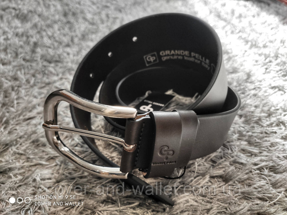 Елітний чоловічий шкіряний ремінь коричневого кольору Grande Pelle Київ - фото 1