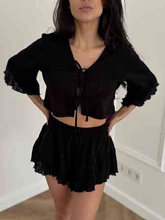 Женский комплект на завязках с шортами Черный M-L Харьков