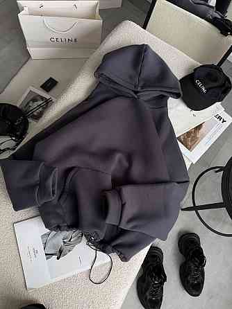 Жіноча базова кофта худі з турецької тринитки на флісі Графіт Одеса