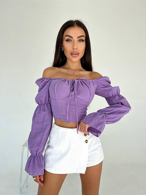 Женский летний романтичный топ муслин 100% хлопок Фиолетовый Одесса - изображение 1