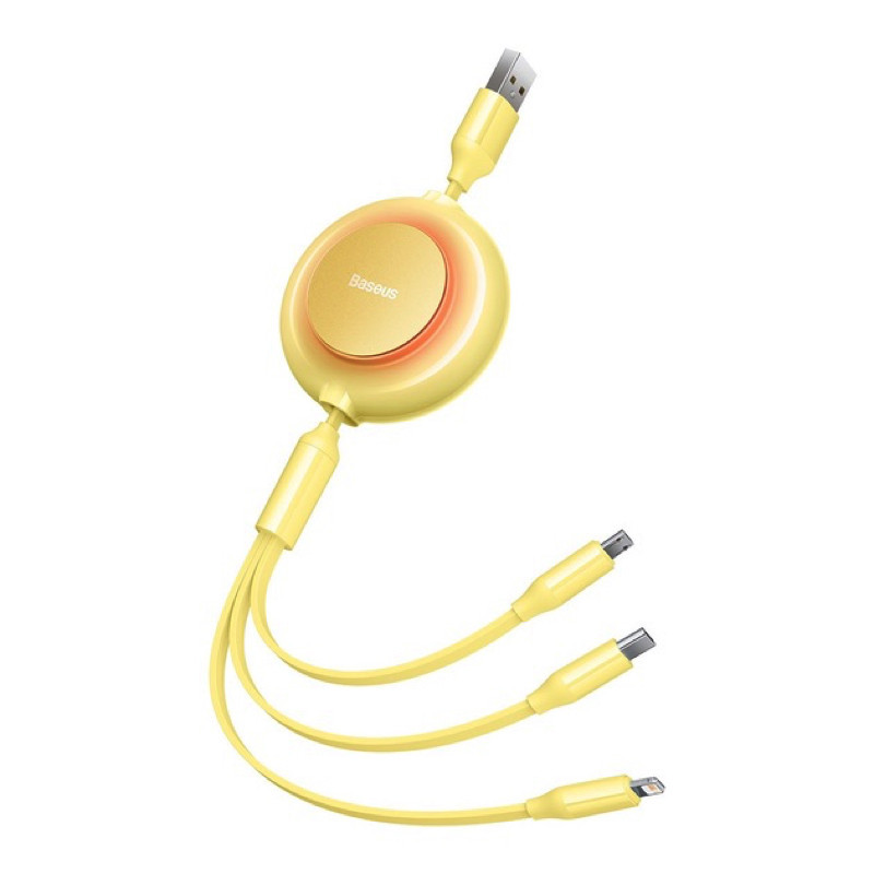 Кабель Baseus Bright Mirror 2 Series Retractable 3-in-1 Fast Charging  Data Cable USB to M+L+C 3.5A 1.1m yellow Київ - фото 3