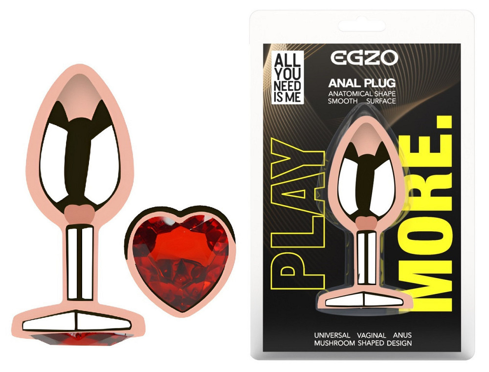 Анальна пробка з кристалом EGZO - Rose Gold Heart Plug Red size M Sex Aura Київ - фото 1