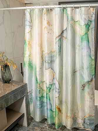 Шторка для ванної та душу 180x180 см водостійка, шторка для ванної кімнати з кільцями і гачками, мармурово-зелений принт Кам'янець-Подільський