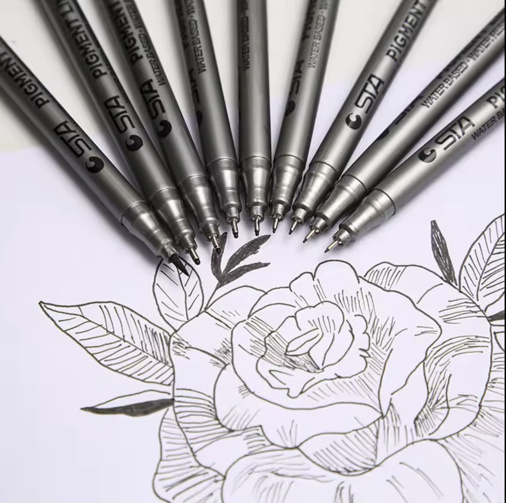 Лінери для малювання  9 шт, Набір чорних капилярных ручок для скетч замальовок (GN.8050-9). Ручки лайнери Кам'янець-Подільський - фото 4