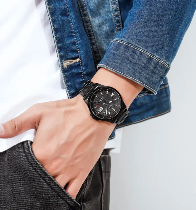 Чоловічий наручний годинник Skmei 1654 (Чорні на сталевому браслеті) Вінниця - фото 6