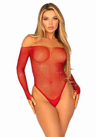 Сітчасте боді зі стразами Leg Avenue Crystalized fishnet bodysuit Red One Size Sex Aura Київ