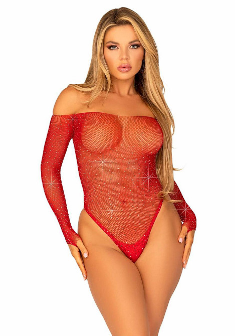 Сітчасте боді зі стразами Leg Avenue Crystalized fishnet bodysuit Red One Size Sex Aura Київ - фото 1