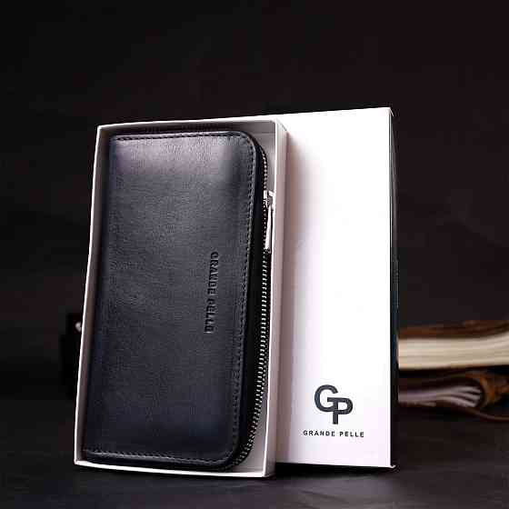 Стильный кошелек-клатч на молнии из натуральной кожи (GRANDE PELLE) Киев