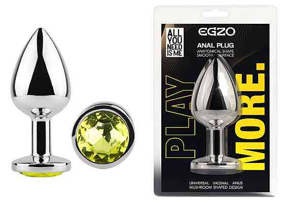 Анальна пробка з кристалом EGZO - Silver Round Plug Lime size M Sex Aura Київ