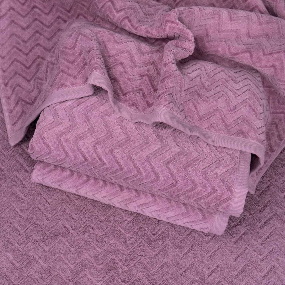 Набор махровых полотенец Жаккардовых с велюром 3шт GM Textile 50x90см, 50x90см, 70x140см 550г/м2 (Фиолетовый) Сумы - изображение 3