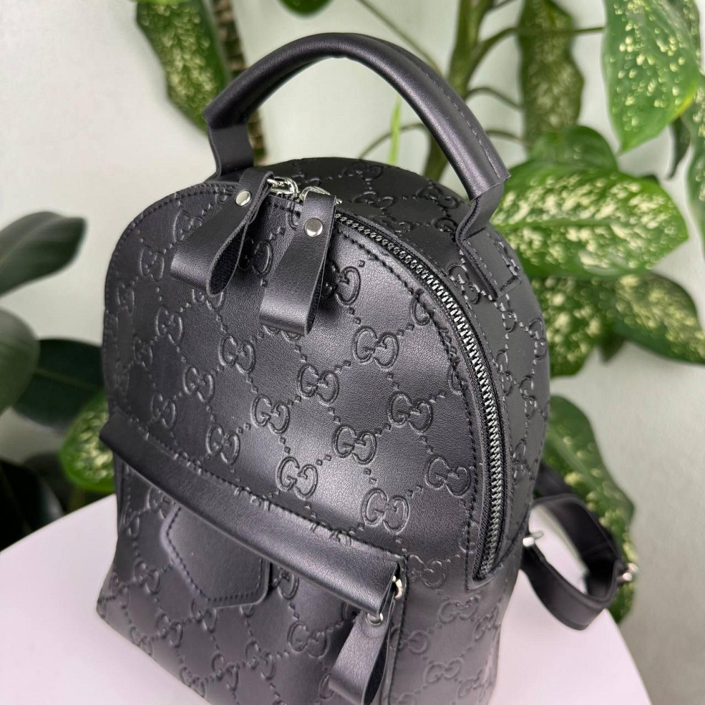 Жіночий міні рюкзак сумка стиль Gucci з тисненням чорний, маленький рюкзачок ( 28024 ) Харків - фото 9
