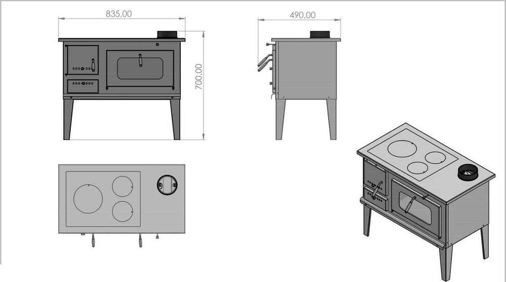 Піч-кухня на дровах Hosseven 4014 з духовкою та варильною поверхнею 8 кВт до 60 м2 опалювально-варильна піч Туреччина Тернопіль - фото 7