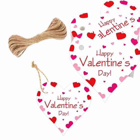 Набор бирок сердце ко Дню Валентина 25 шт со шнурками, подарочные теги для упаковки подарков Киев