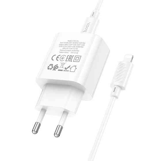 Сетевое зарядное устройство с кабелем HOCO C76A Pro Majestic single port PD30W charger set (C to iP)(EU) White Одесса