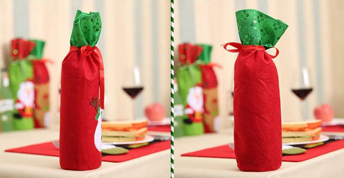 Чехол на бутылку новогодний с пайетками Снеговик 32 на 13 см разноцветный Киев - изображение 3