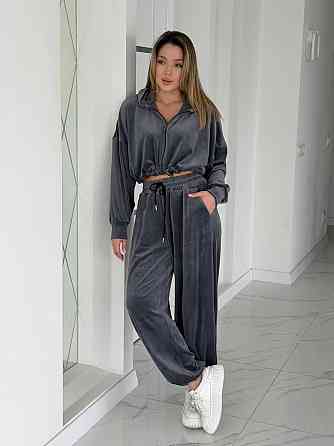 Жіночий сильний повсякденний велюровий костюм-двійка Графіт, 46/48 Одеса