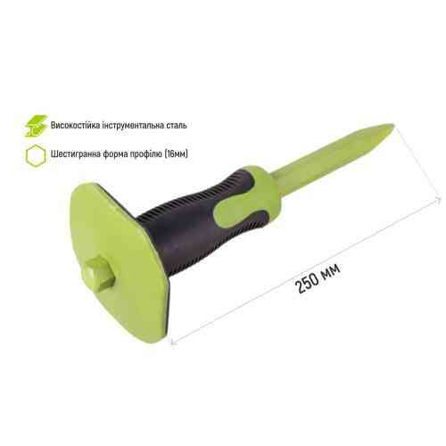 Зубило для каменю пікоподібне 250х16мм із захисною рукояткою Alloid Одеса