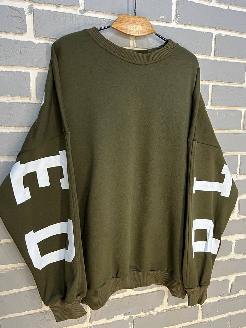 Свитшот женский DAVRAS 6000 оверсайз удлиненный надпись на спине PLEASED утепленный на флисе one size, зеленый, one size Киев - изображение 12