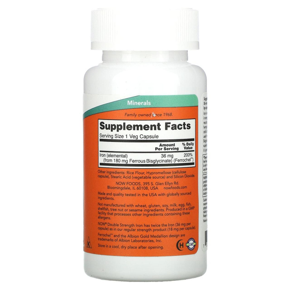 Залізо Now Foods Iron 36 мг 90 вегетаріанських капсул Київ - фото 2