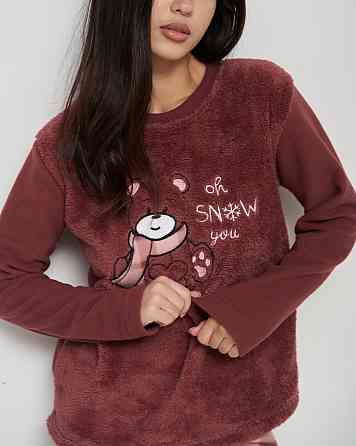 Піжама жіноча зі штанами Велюрсофт+Фліс — бордовий з ведмедем Lady Secret 94110 L Київ