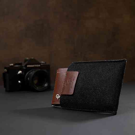 Чоловічий шкіряний затиск для грошей Коричневий (GRANDE PELLE) Київ