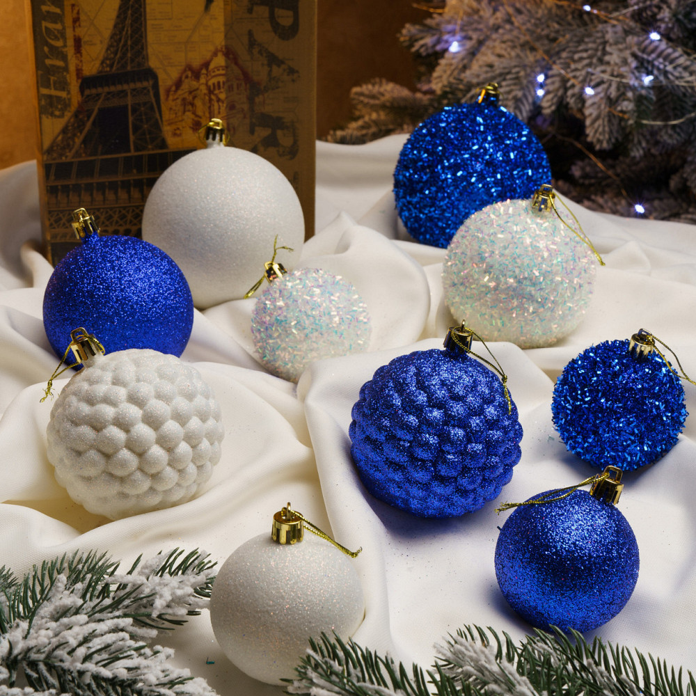 Набор новогодних игрушек на елку «Блеск» 40 шт Синий елочные игрушки шарики украшения для елки Киев - изображение 4