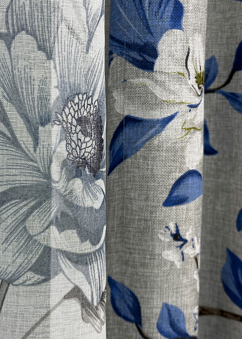 Комплект штор VR-Textil Лен Прованс 200х265 2шт и Тюль 600х265 1725ш-1543т Светло-серый с синим и белым 71-105/7 Киев - изображение 5