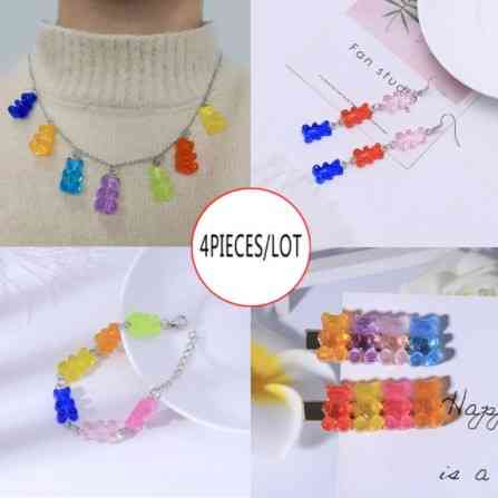 Бижутерия мишки (набор), разноцветный - в набор входит браслет, ожерелье, серьги, 2 заколки, материал смола Киев