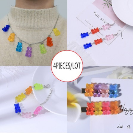 Бижутерия мишки (набор), разноцветный - в набор входит браслет, ожерелье, серьги, 2 заколки, материал смола Киев - изображение 1