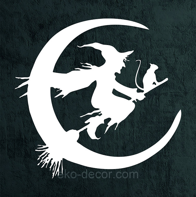 Декоративное настенное Панно «Ведьма на метле с котом», Декор на стену 50*47 см, Белый Киев - изображение 8