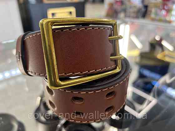 Стильний чоловічий шкіряний ремінь з перфорацією коричневого кольору 40 мм PS Leather Київ