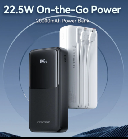 УМБ Vention 20000mAh 22.5W 3A,PD,QC 3.0,Micro-USB,USB-C,2xUSB-A,Built-in USB-C+Lightning Cables Whit Київ
