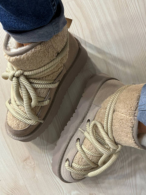 Угги женские Hengji 52-3 замшевые сноубутсы с мехом тедди на высокой подошве бежевые, 37, 23,5 см Киев - изображение 16