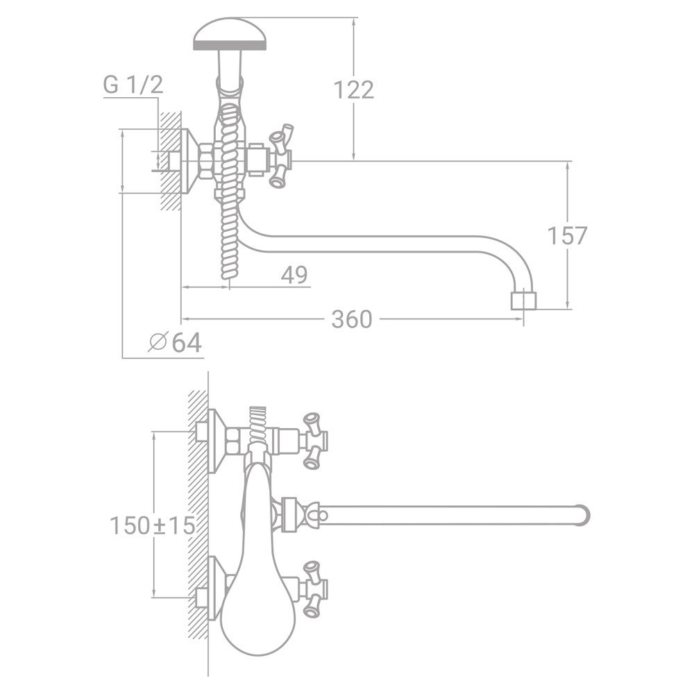 TAU Смеситель s85 ½" для ванны гусак изогнутый дивертор встроенный шаровый TAU VN-5C460C (98852 Київ - фото 1