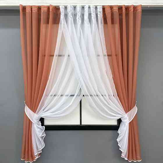 Кухонные шторки VR-Textil № 096к с подвязками коралловый с белым 400х170 см (52-1193) Киев