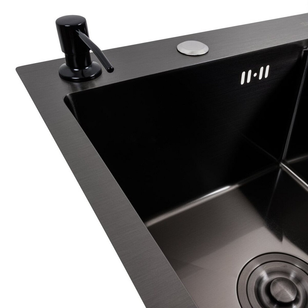 VALESO Кухонна мийка CM 58*48 L чорна PVD VALESO Handmade (круглий сифон 3,0/0,8) Київ - фото 4