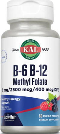 Вітаміни B-6 B-12 та метилфолат KAL B6 B12 Methyl Folate 60 табл. Київ